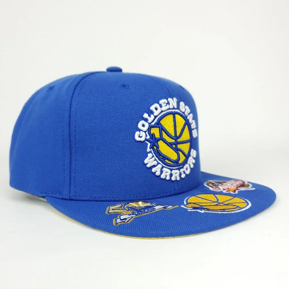 GS Warriors Mitchell & Ness NBA‎ Snapback Hat 3D Logo Bill Logos Blue Cap NWT